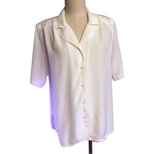 Vintage 1990s Preston & York Pleated White Button-Up Blouse Size 16